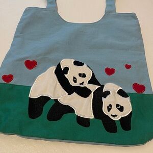 Cute Panda love Tote Bag with Heart Accents